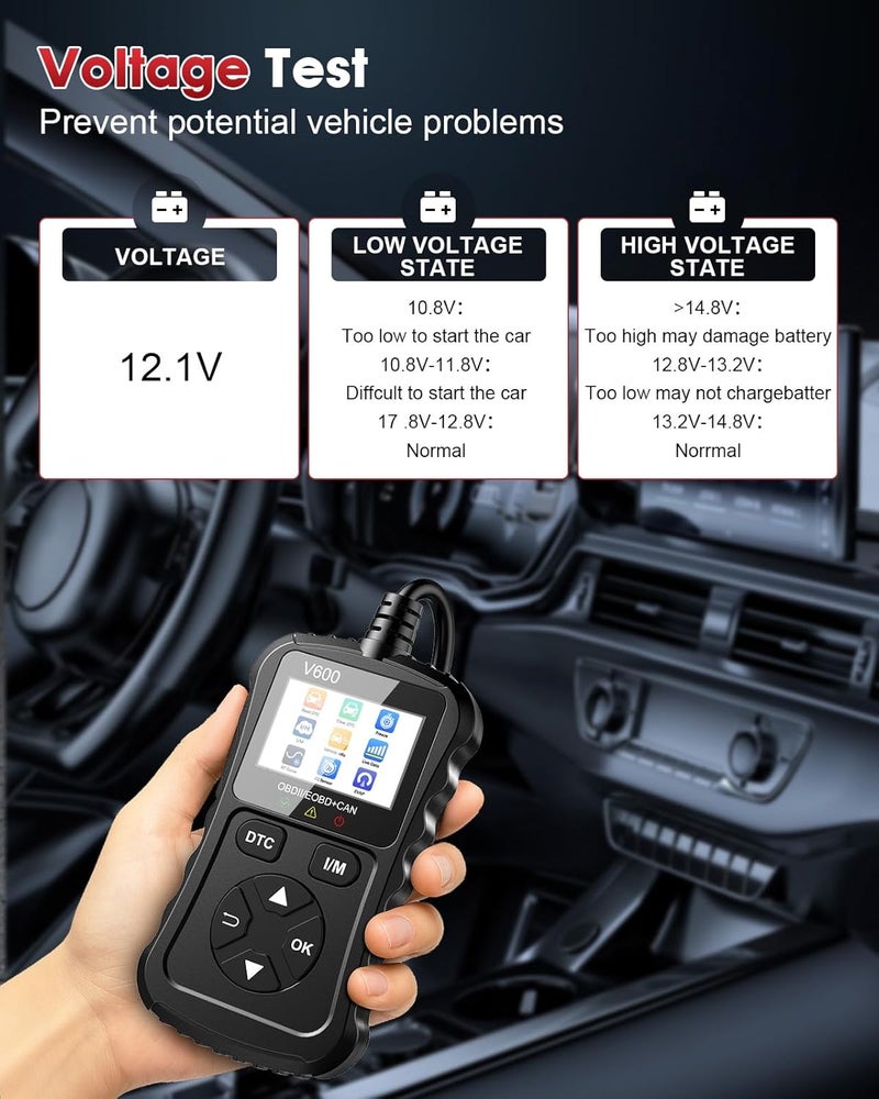 Xiauodo OBD2 Scanner Car Code Reader Support Voltage Test Plug and Play Fixd Car CAN Diagnostic Scan Tool Read and Clear Engine Error Codes for All OBDII Protocol Vehicles Since 1996（Black） - Image 3
